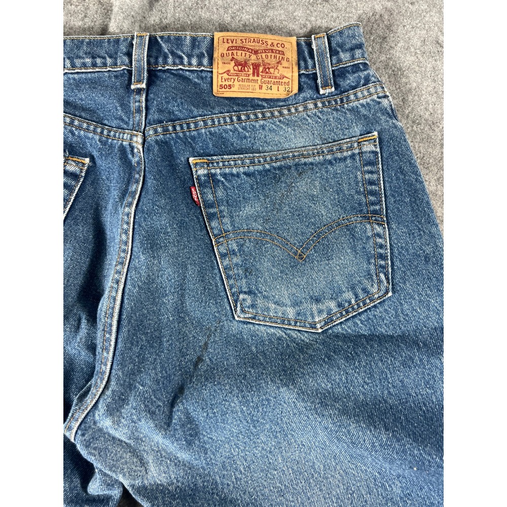 Vintage 90s Levis 505 Red Tab Jeans Mens 34x32 Blue Med Wash Straight Denim USA - Picture 3 of 12